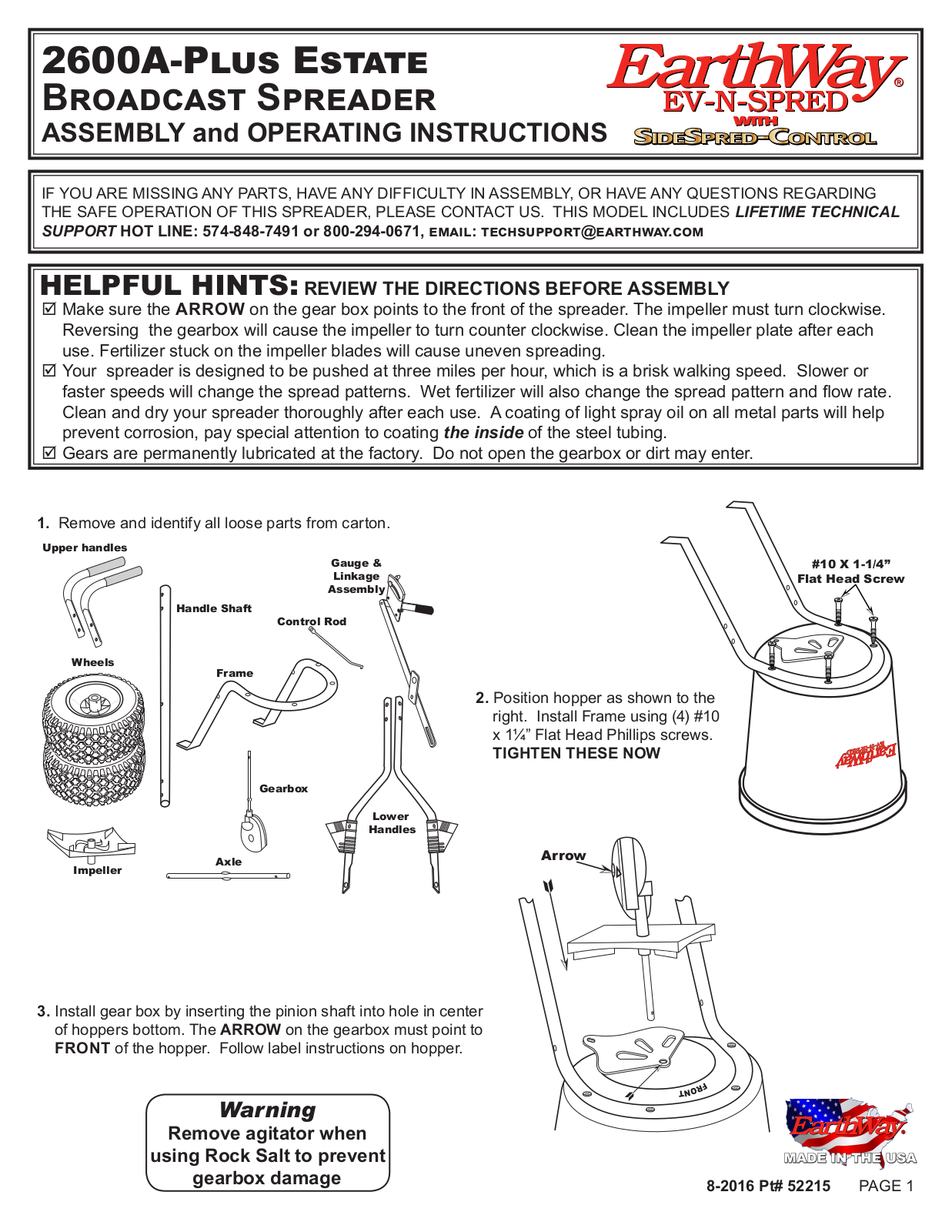 EarthWay 2600A-Plus Estate Assembly And Operating Instructions Manual