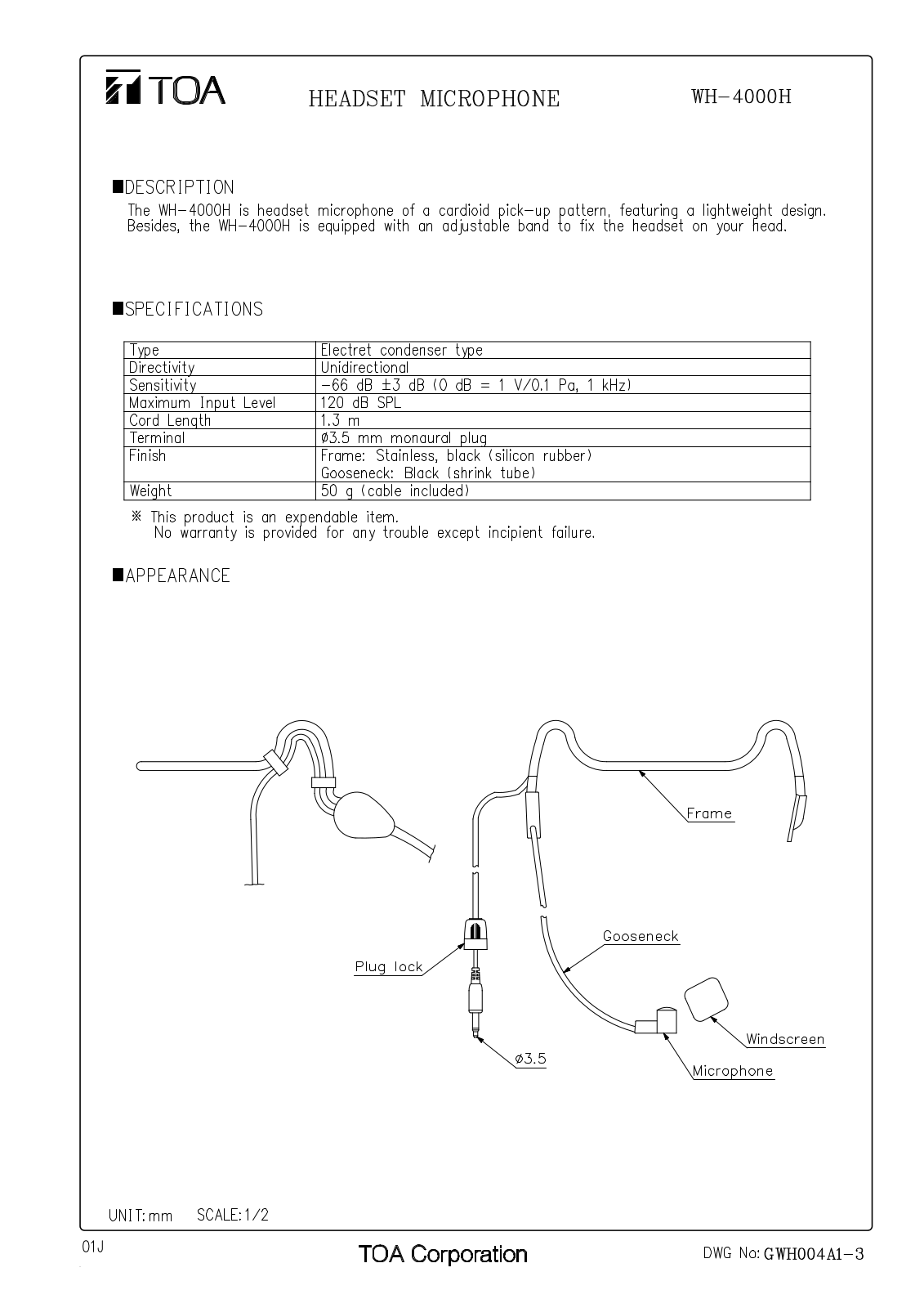 TOA WH-4000H User Manual