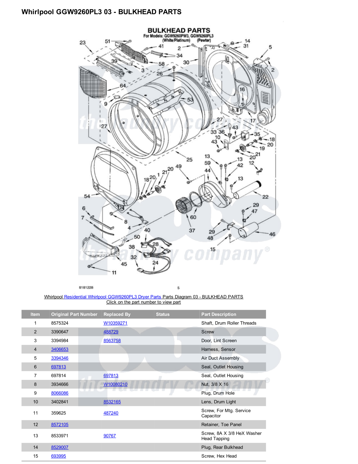 Whirlpool GGW9260PL3 Parts Diagram