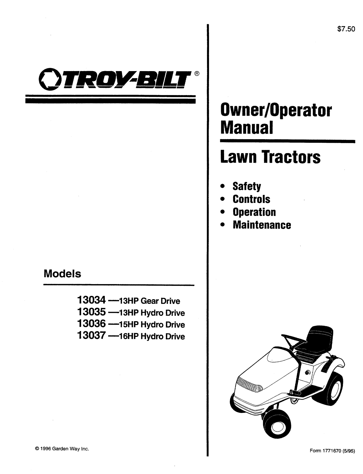 Troy-Bilt 13037, 3035, 13036, 13035 User Manual