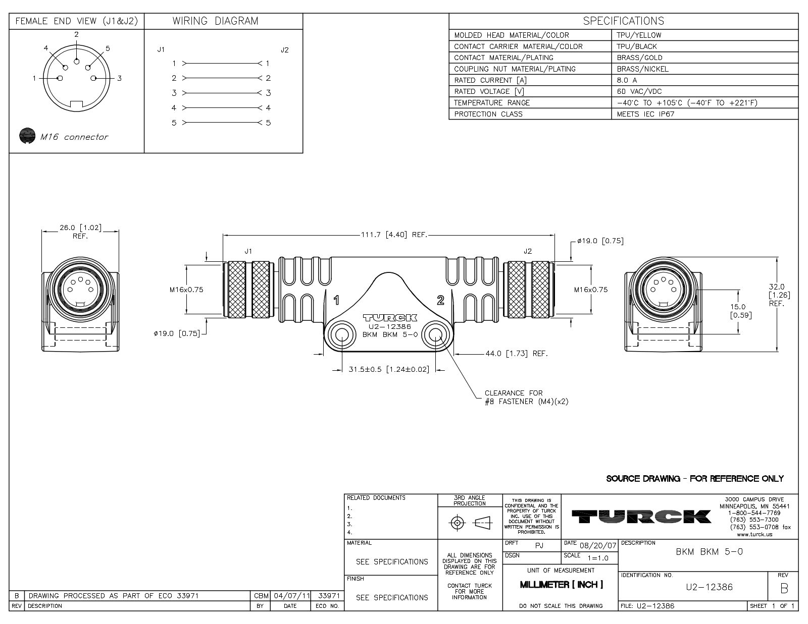 Turck BKMBKM5-0 Specification Sheet