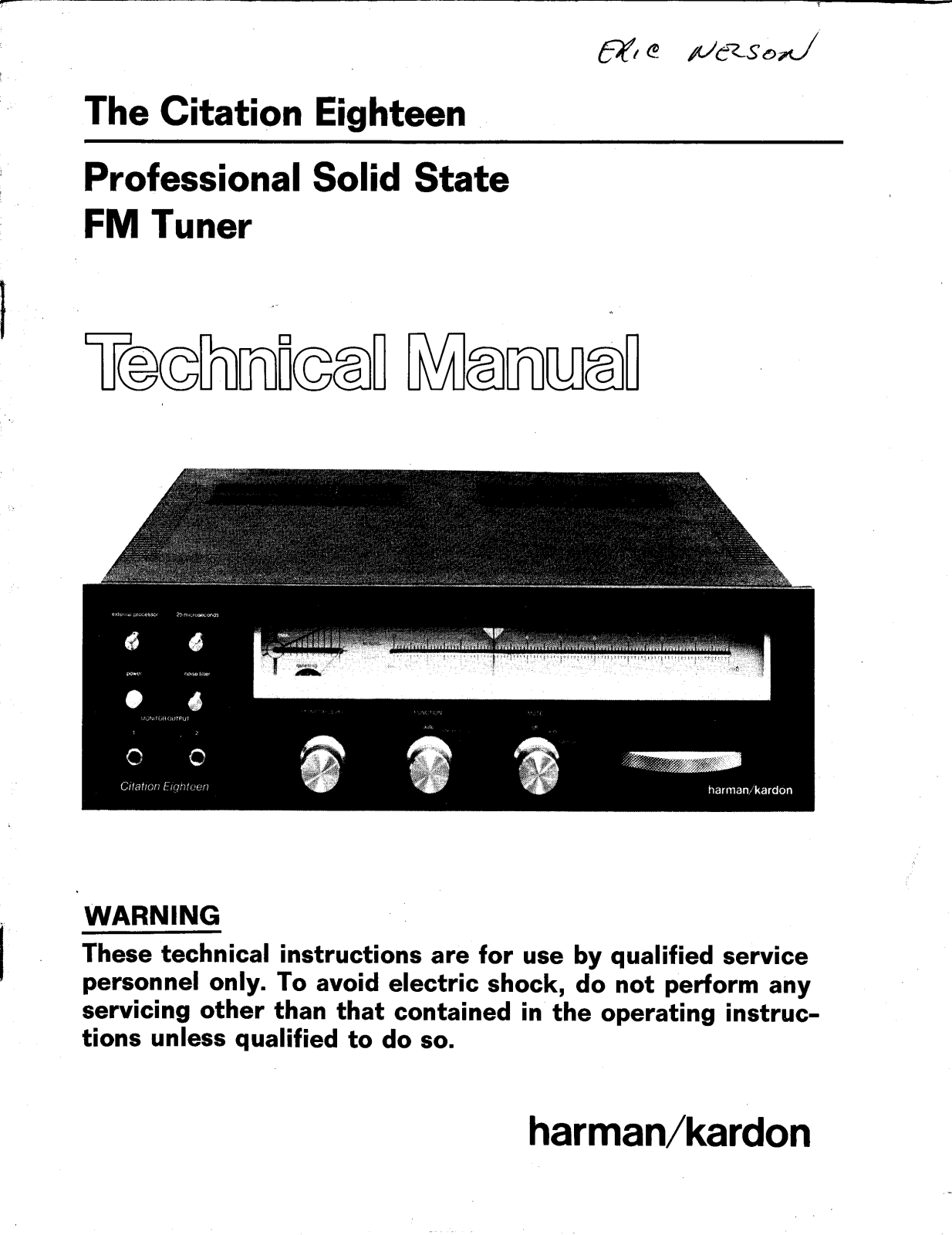 Harman Kardon Citation 18 Service manual