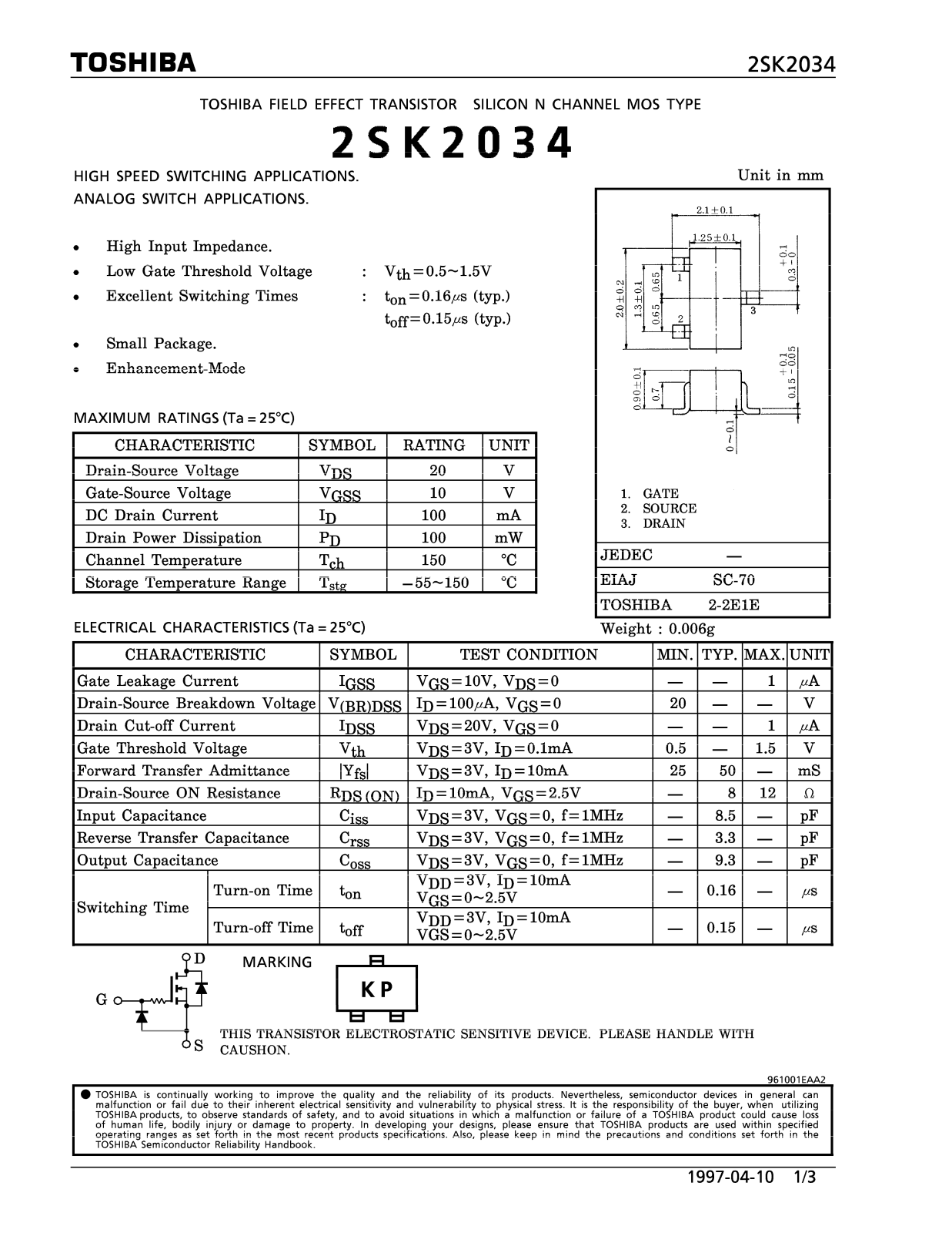 Toshiba 2SK2034 Datasheet