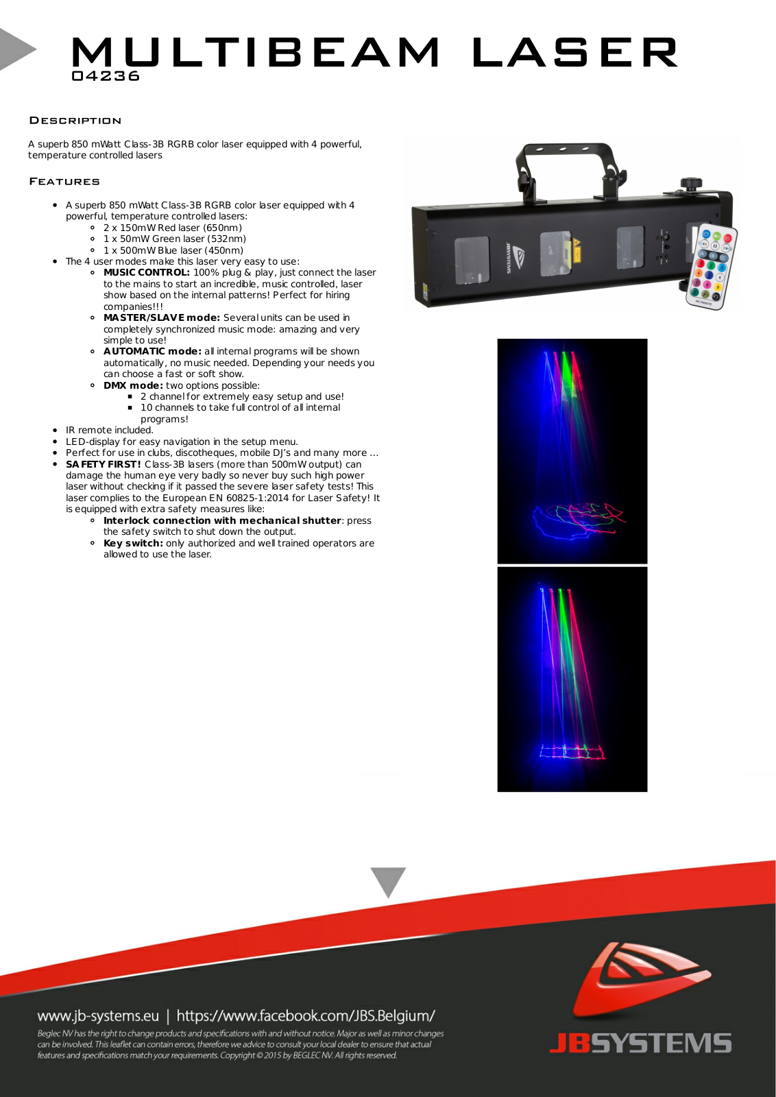 JB Systems Multibeam Laser Technical data