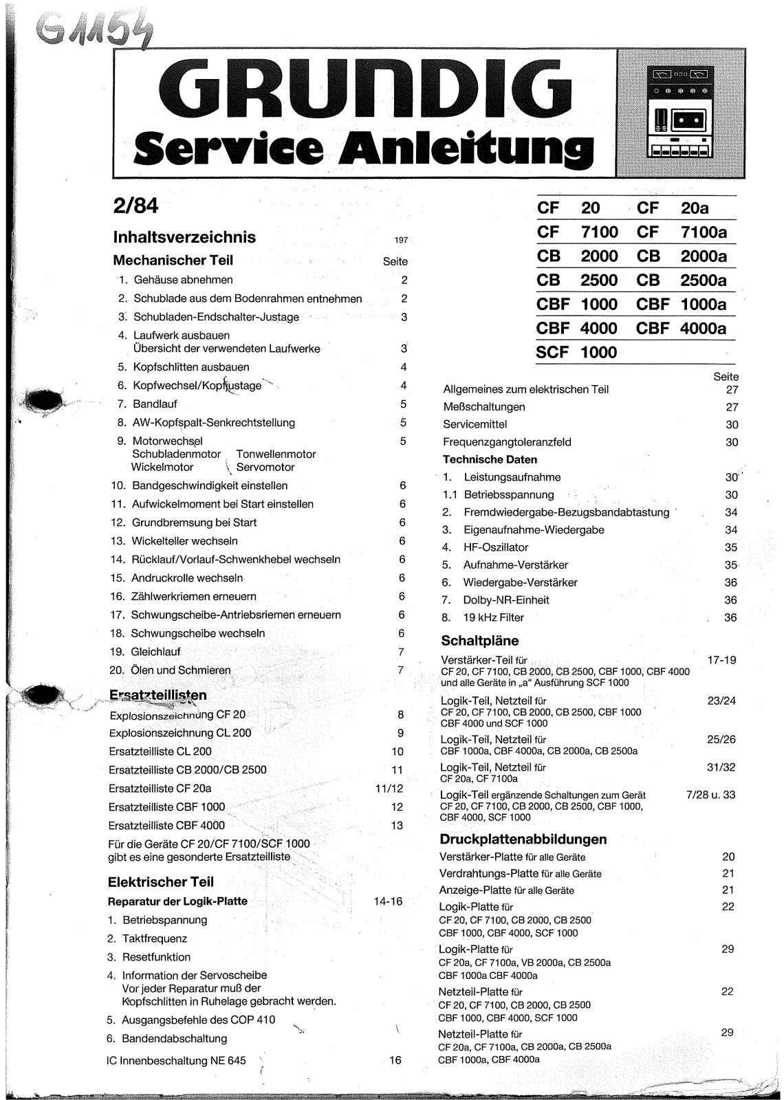 Grundig CF-20 Service Manual