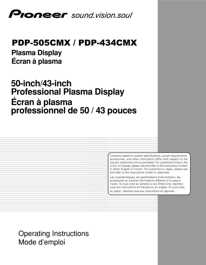 Pioneer PDP-505CMX Operating Instructions