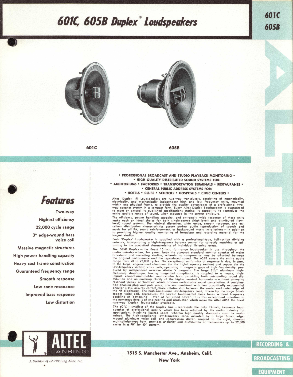 Altec lansing 605B, 601C User Manual