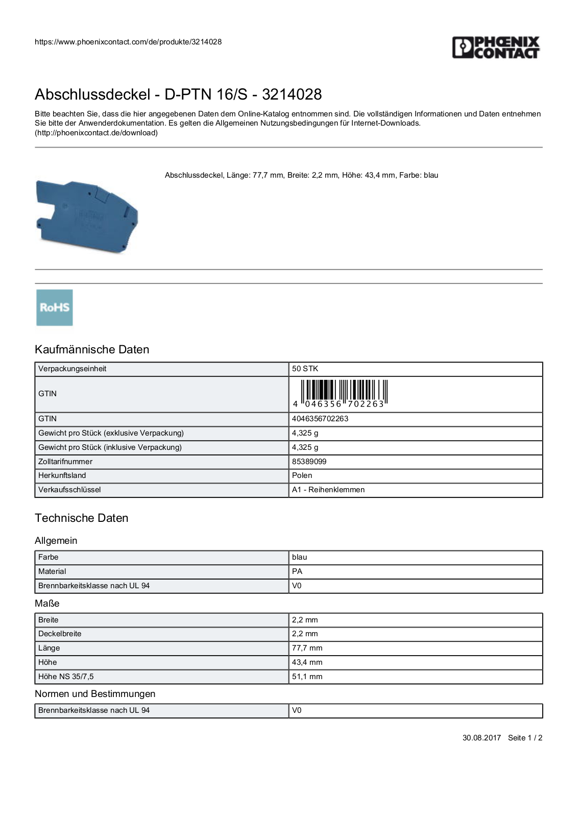 PHOENIX-CONTACT D-PTN 16/S Datasheet - ManualMachine.com