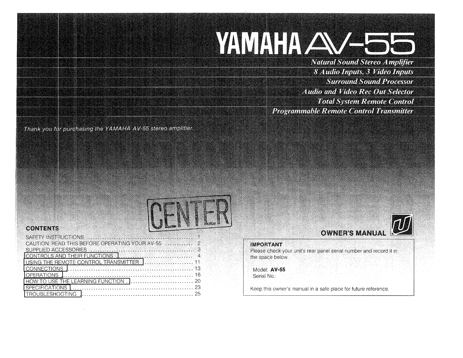 Yamaha AV-55 Owner Manual