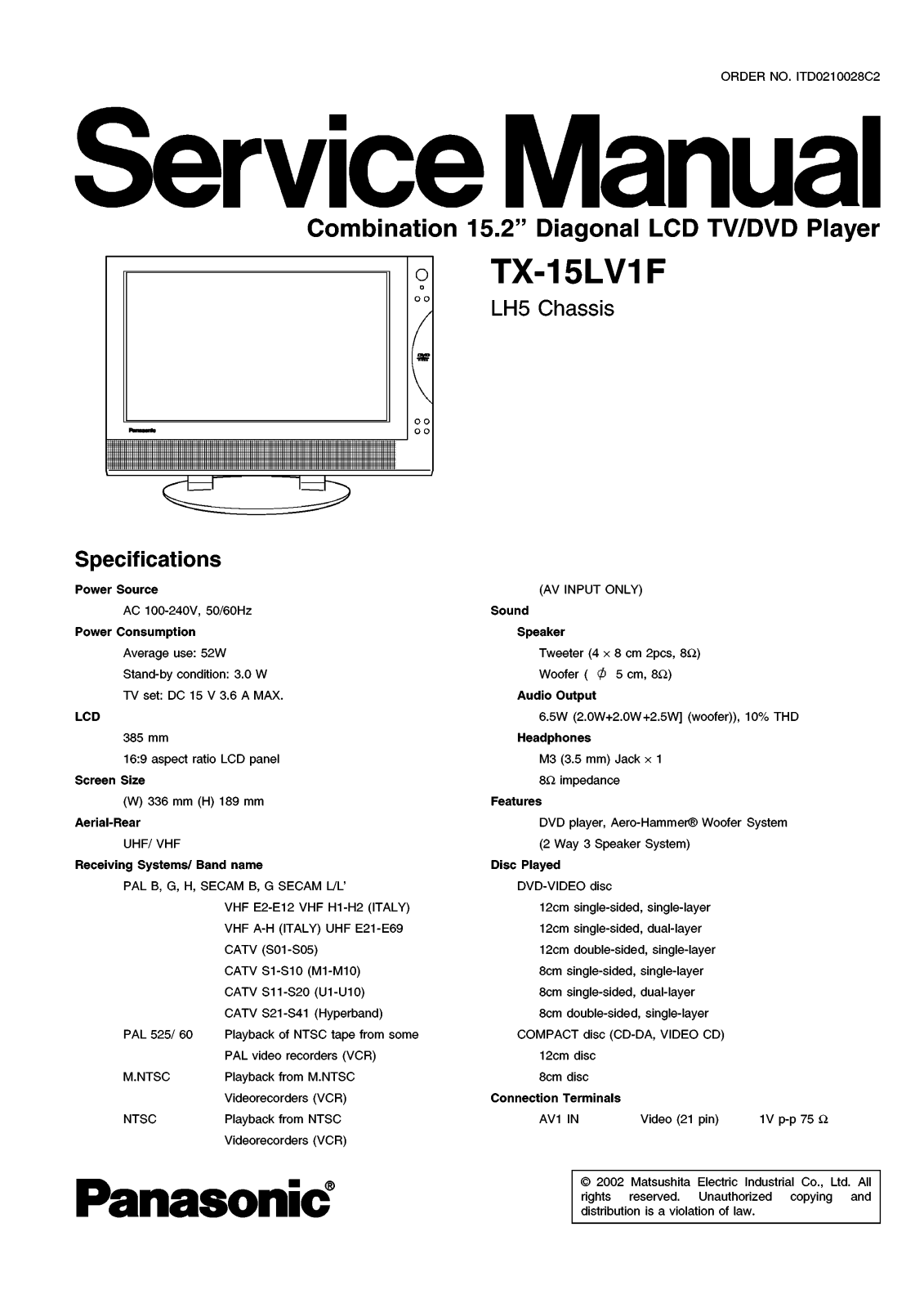 Panasonic TX-15LV1F Schematic