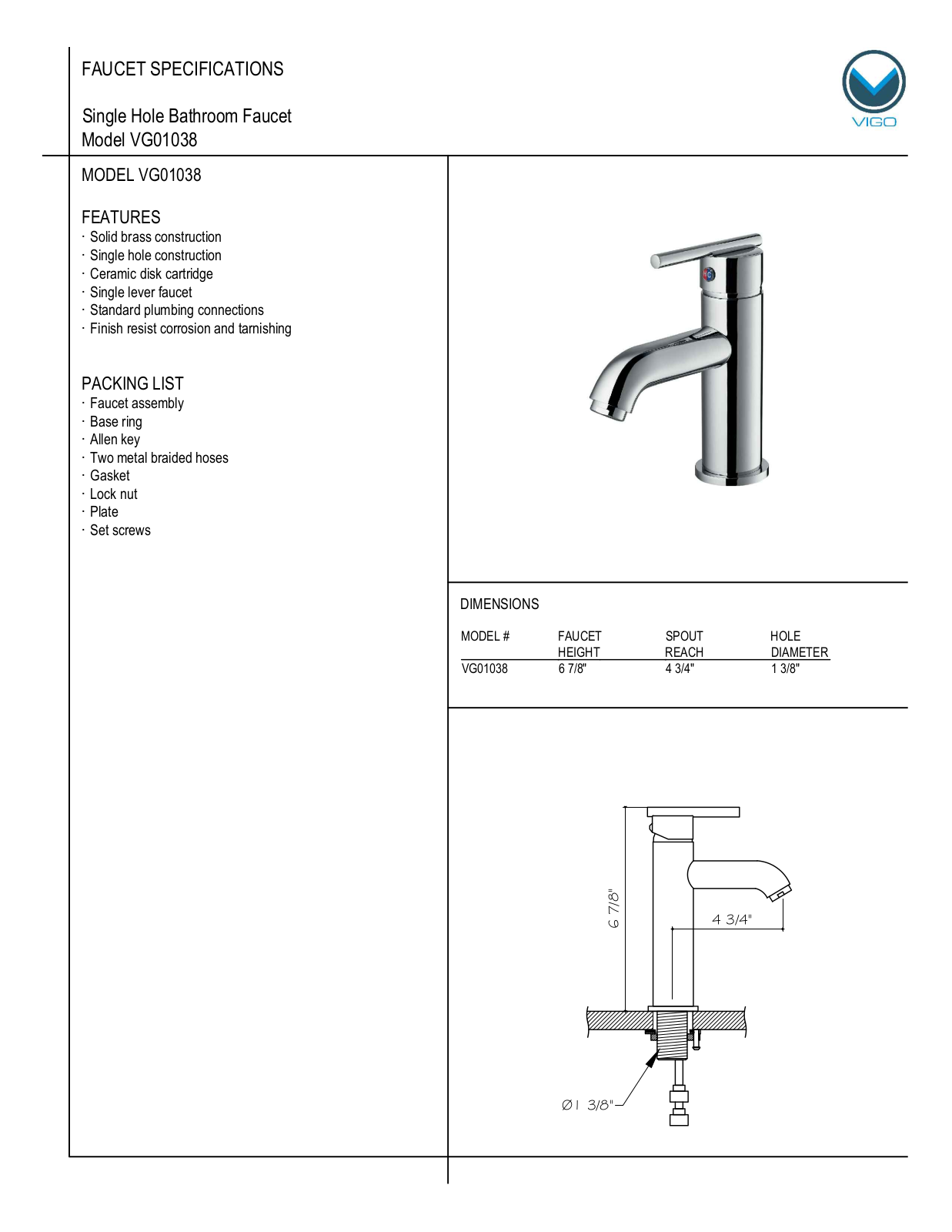 Vigo VG01038 User Manual