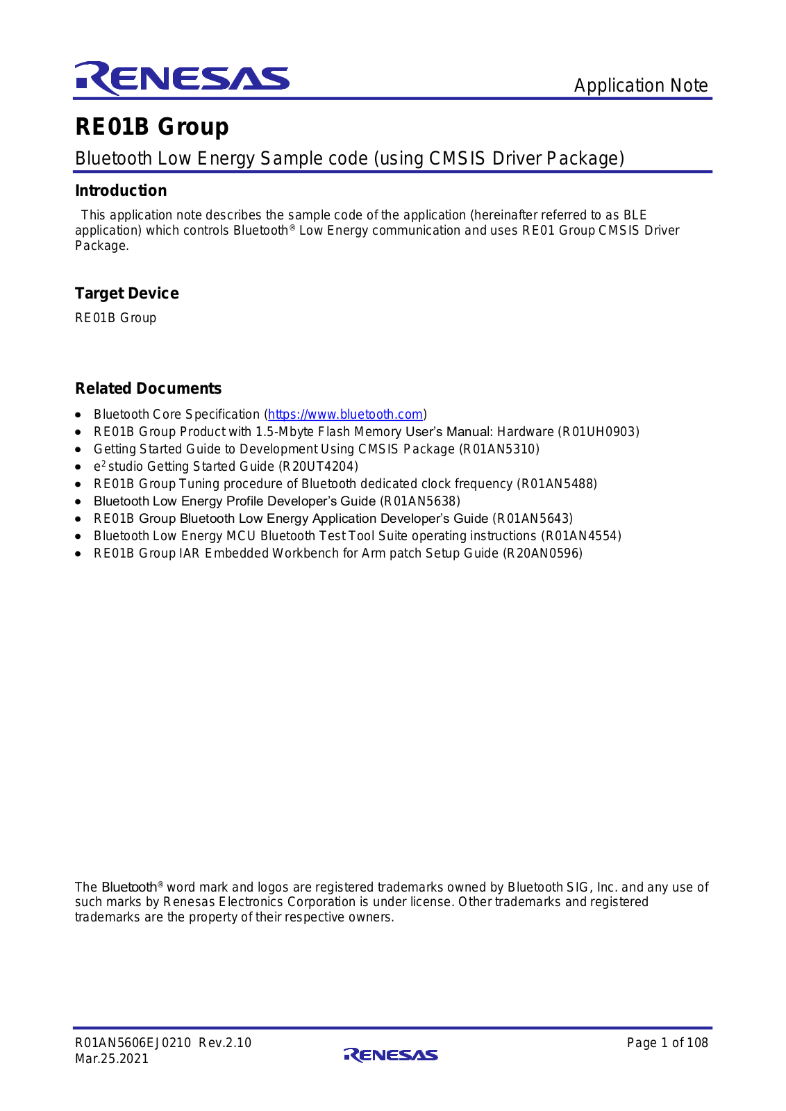 Renesas RE01B Application Note