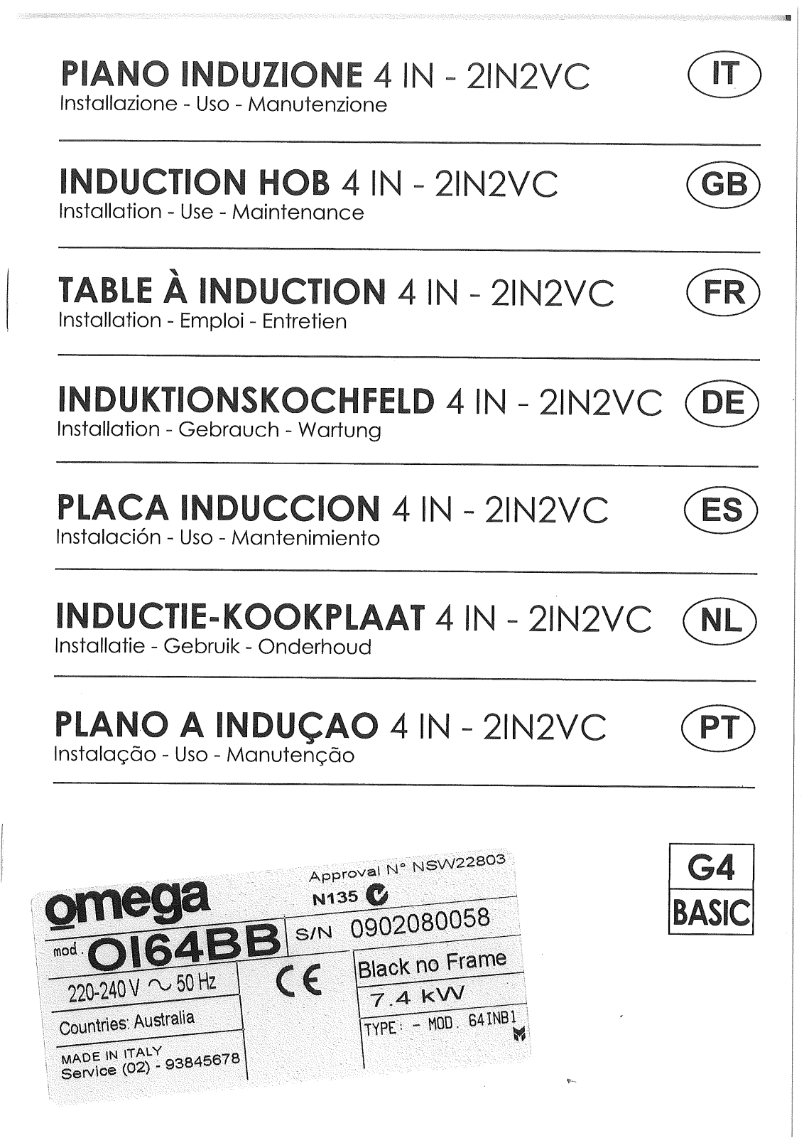 Omega Altise OI64BB User Manual