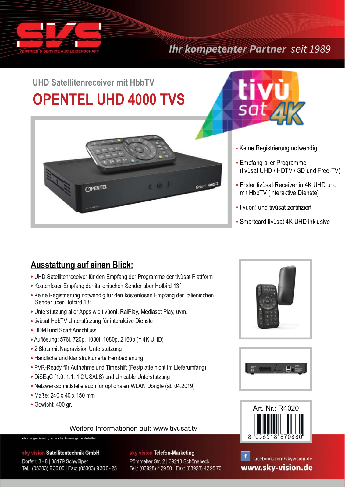 Sky Vision Opentel UHD 4000 TVS Tivu User Manual