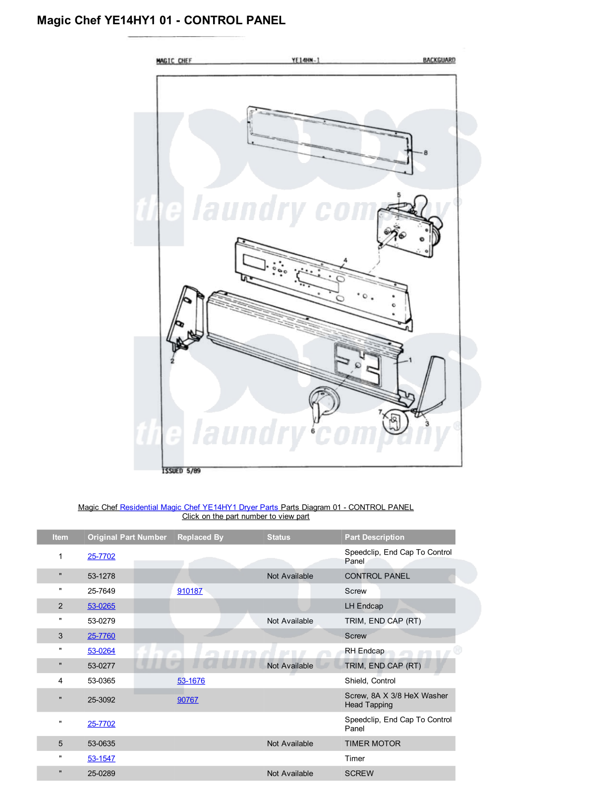 Magic Chef YE14HY1 Parts Diagram