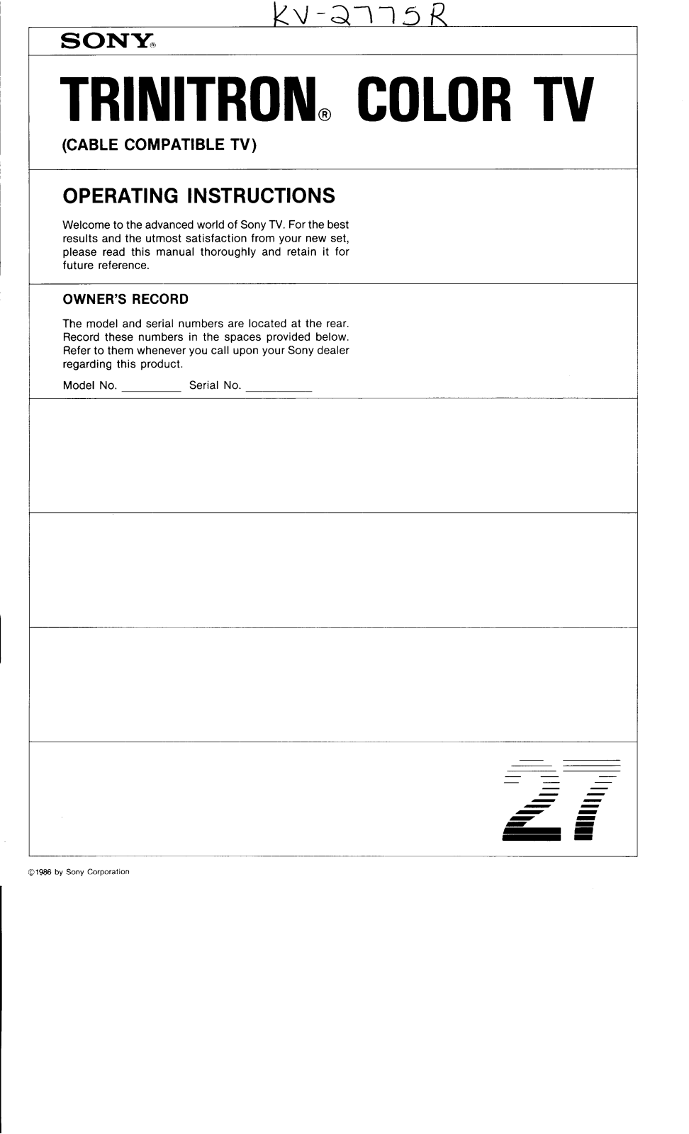 Sony KV-2775R Operating Manual