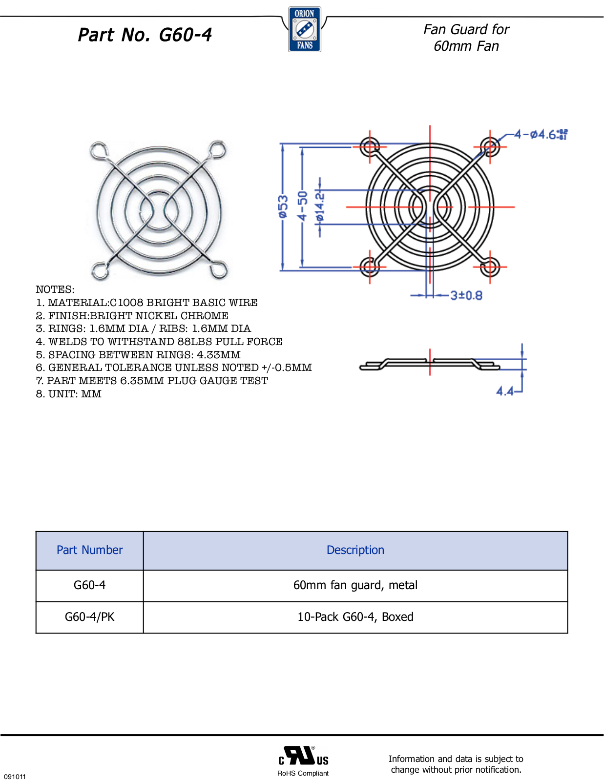 Orion G60-4 Data Sheet