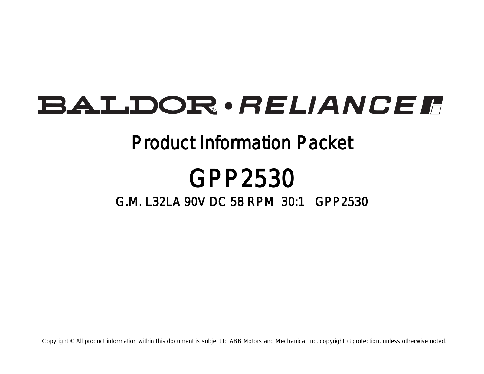 Baldor GPP2530 Product Information Sheet