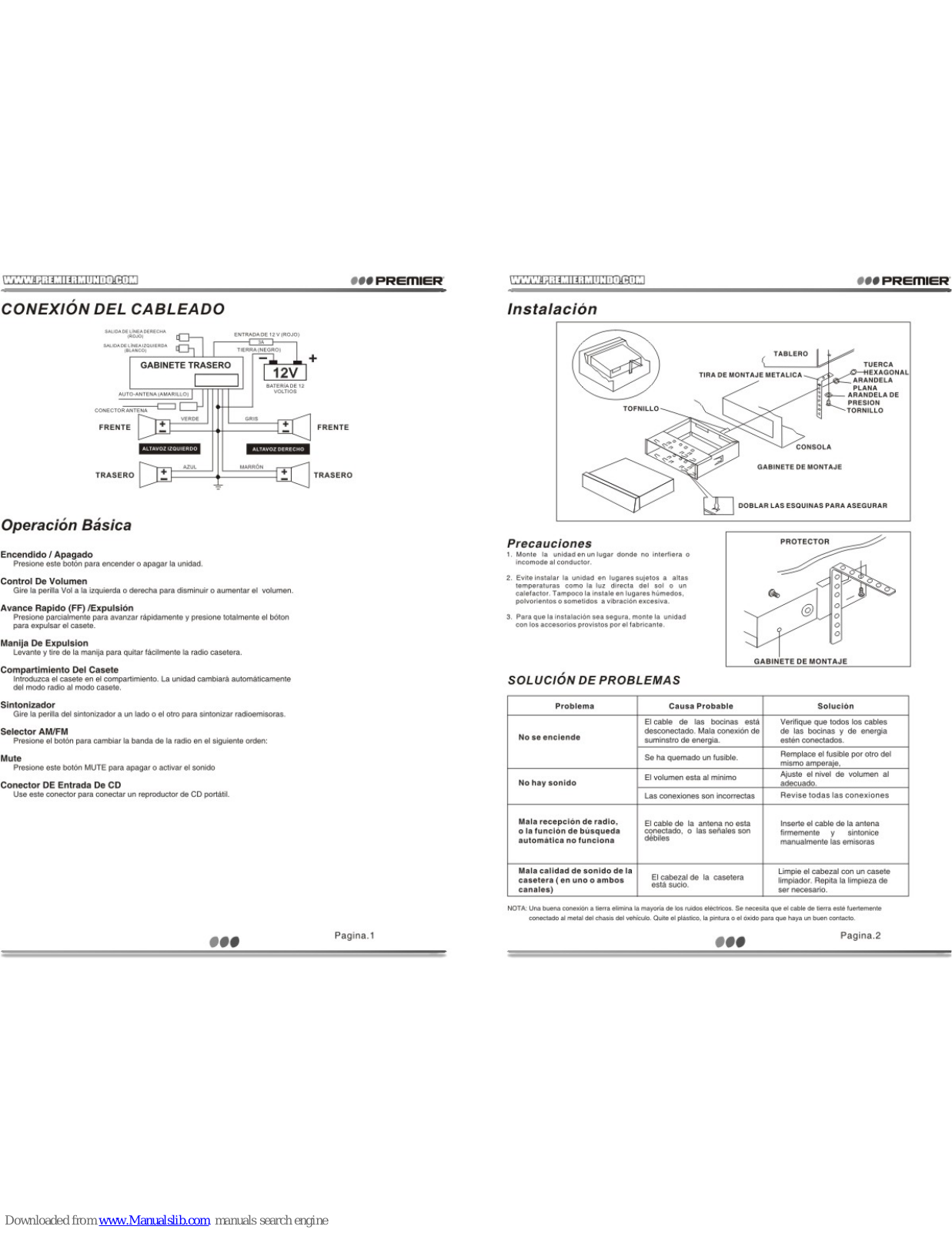 Premier SCR-1560 Instruction Manual - ManualMachine.com