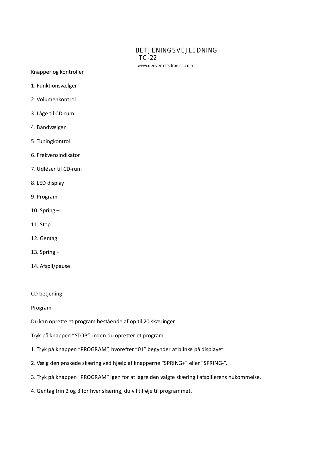 Denver TC-22 User Manual