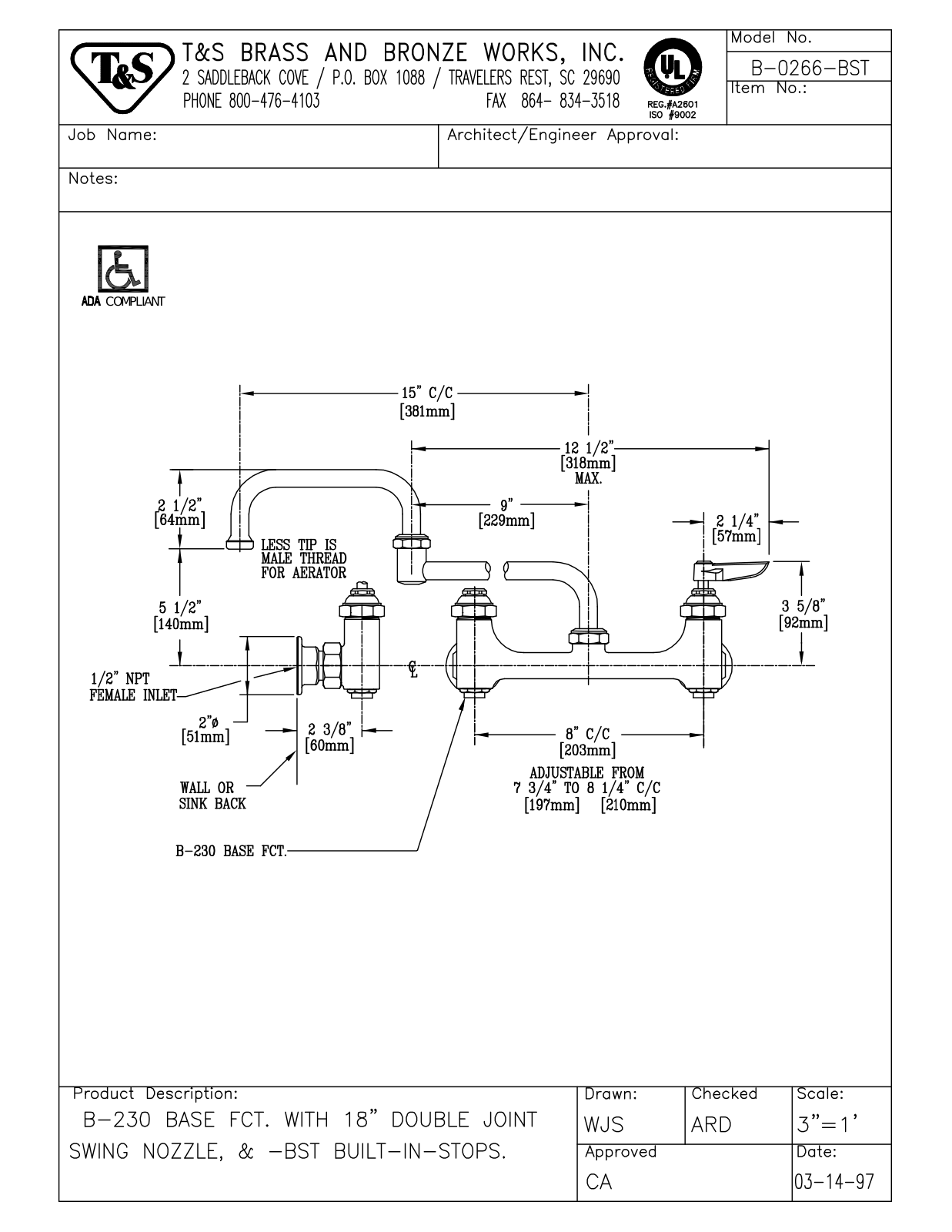 T & S Brass & Bronze Works B-0266-BST General Manual