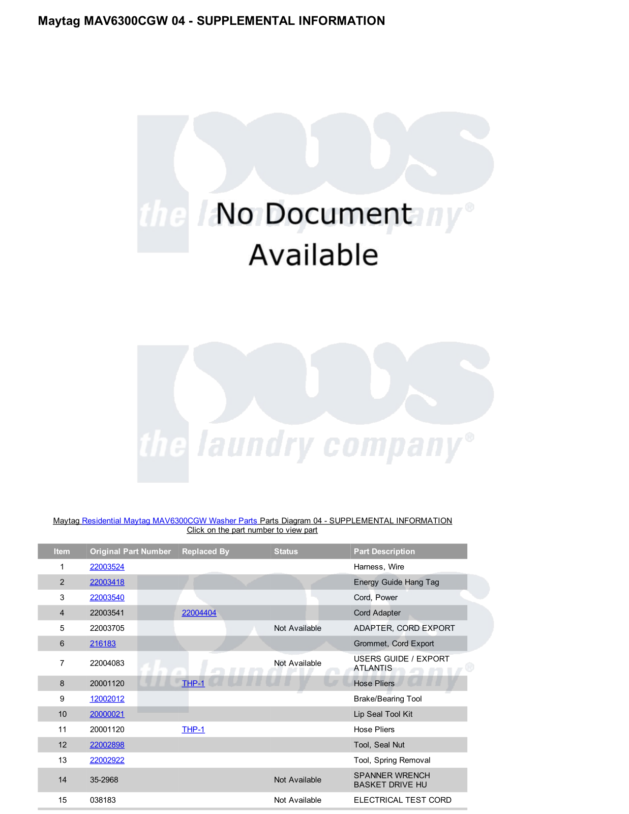 Maytag MAV6300CGW Parts Diagram