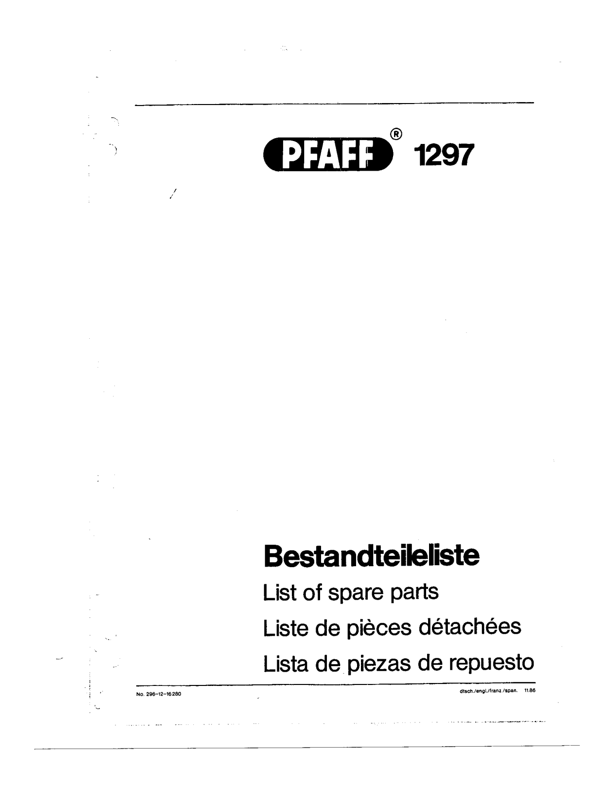 Pfaff 1297 Parts List