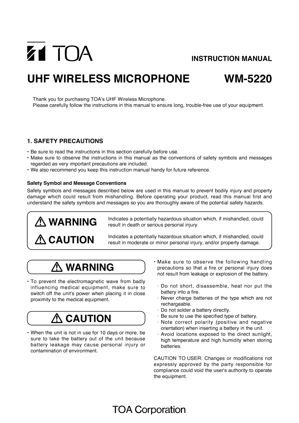 TOA WM-5220A User Manual