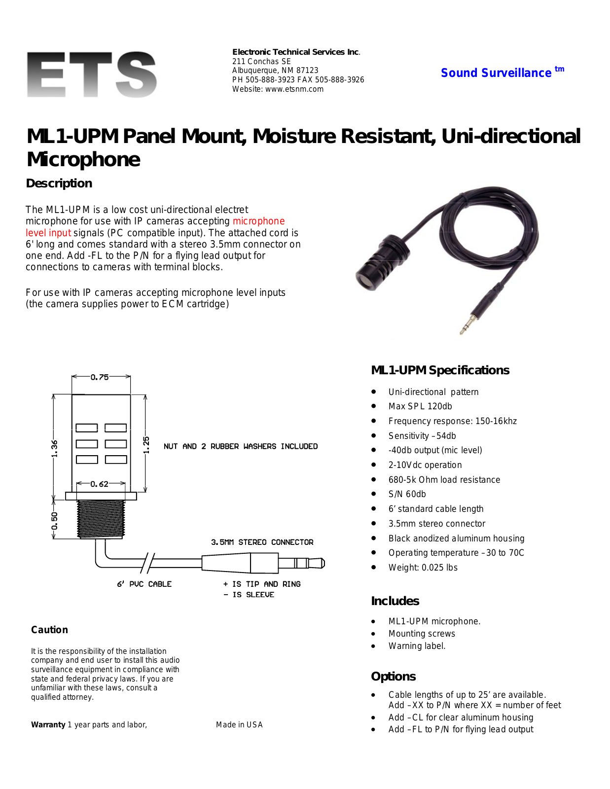 ETS ML1-UPM Specsheet