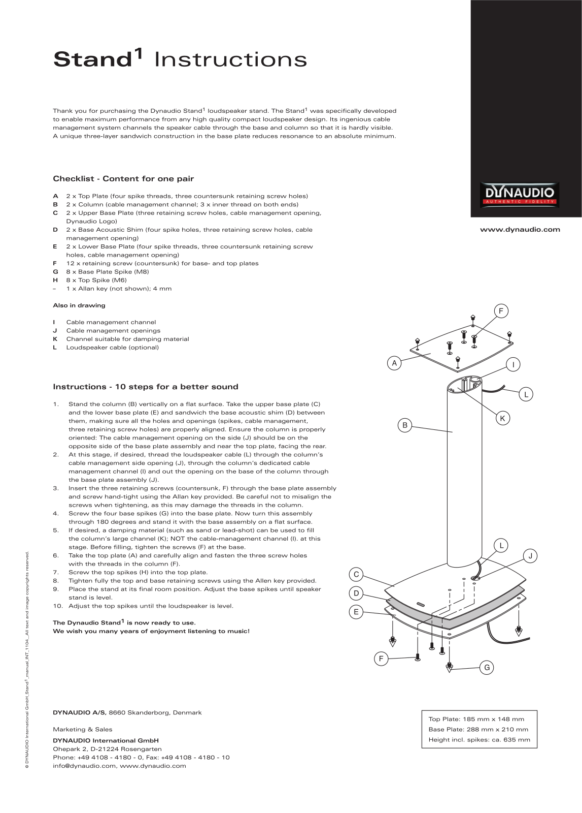 Dynaudio Stand1 Owner's Manual