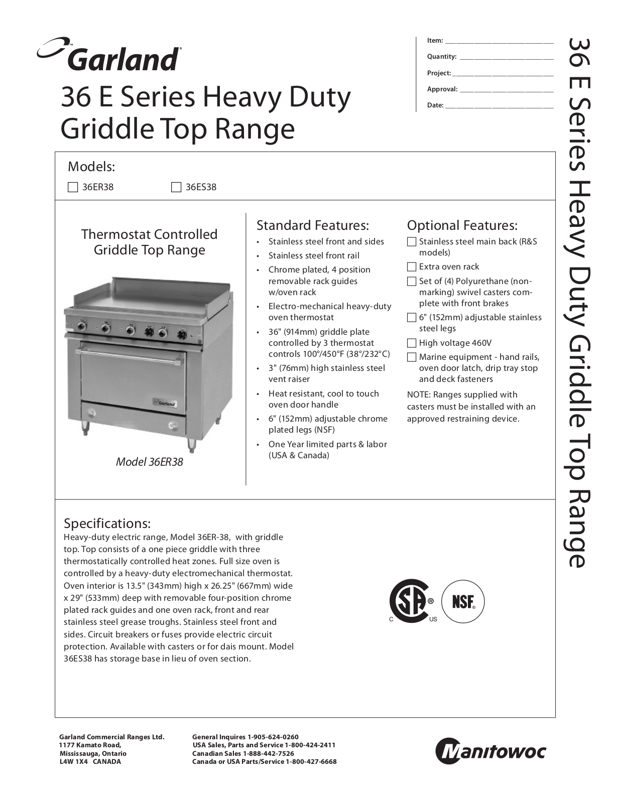 Garland 36ES38, 36ER38 User Manual