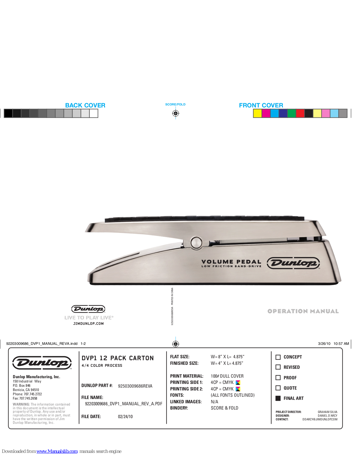 Dunlop Volume pedal Operation Manual