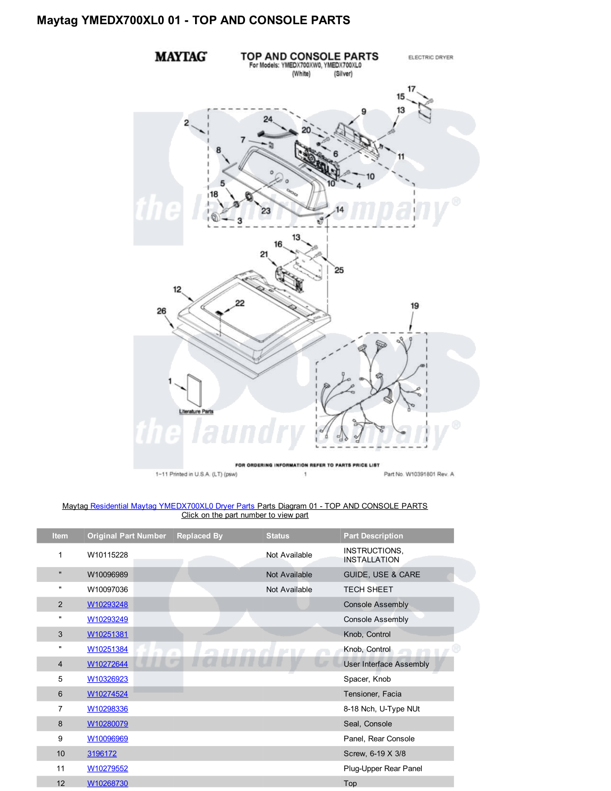 Maytag YMEDX700XL0 Parts Diagram