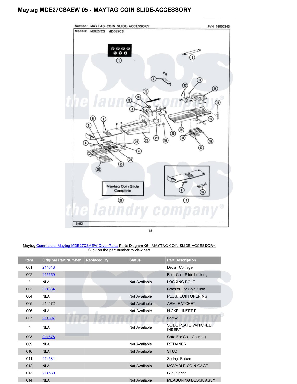 Maytag MDE27CSAEW Parts Diagram