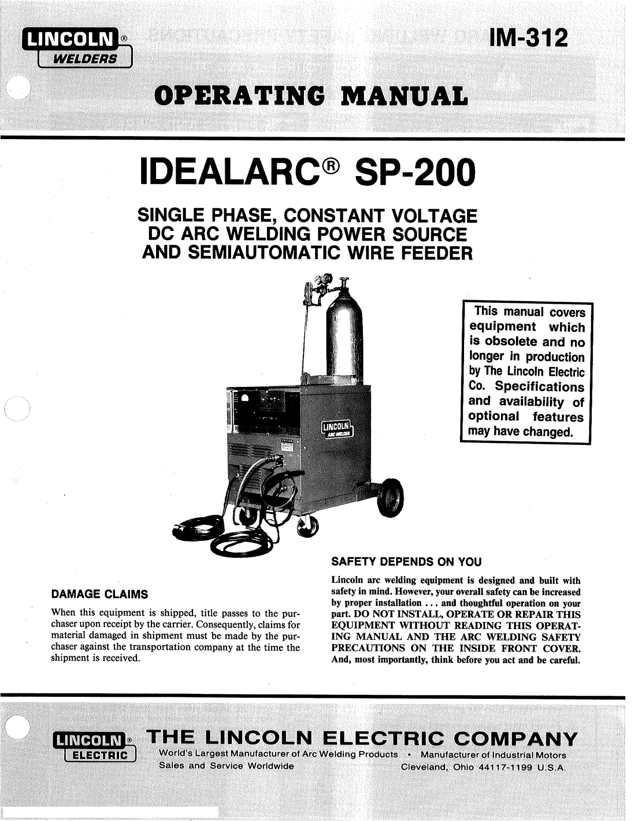 Lincoln IDEALARC SP-200 User Manual