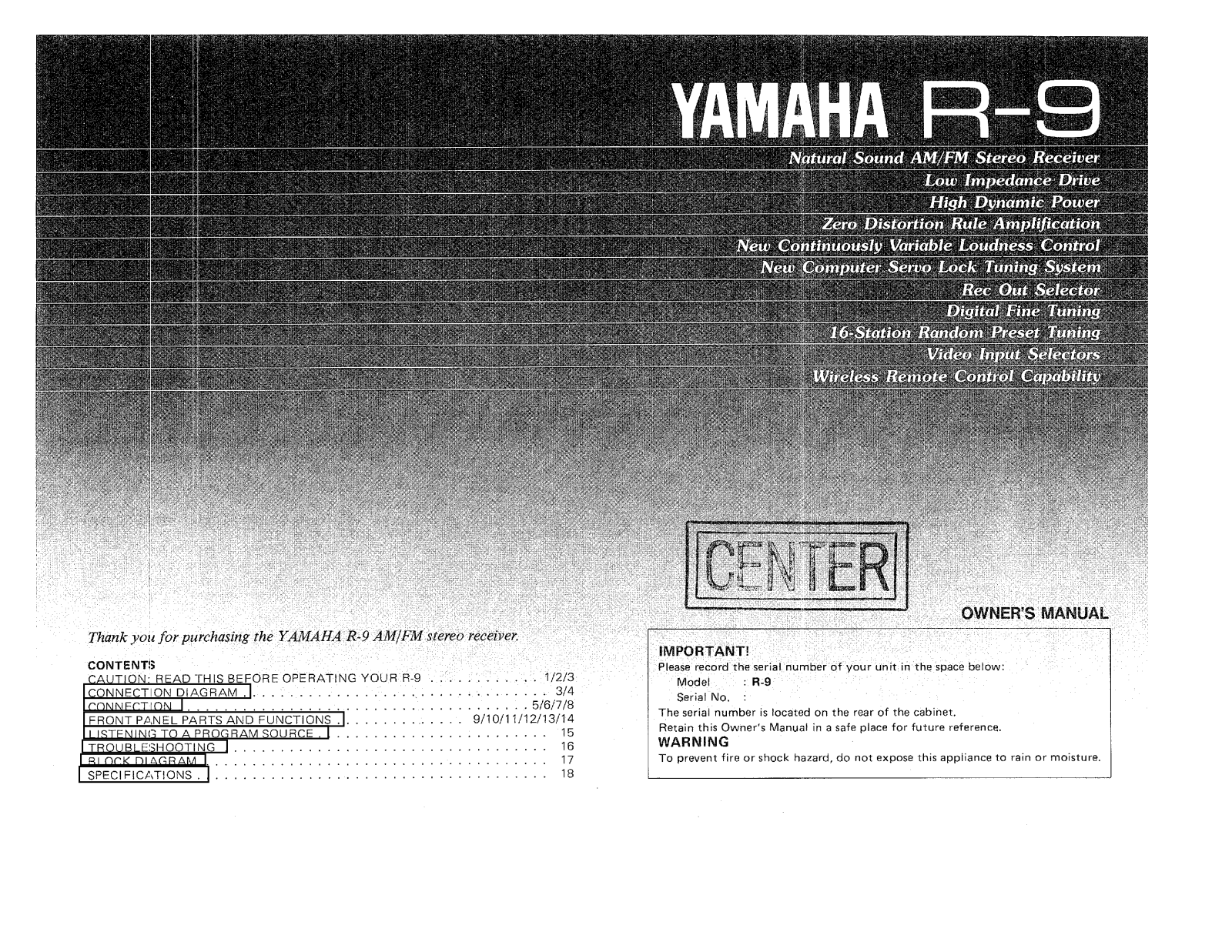 Yamaha R9 User Manual