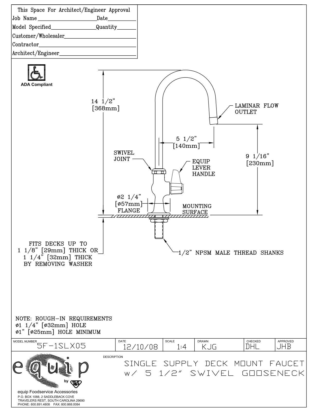 T & S Brass & Bronze Works 5F-1SLX05 General Manual