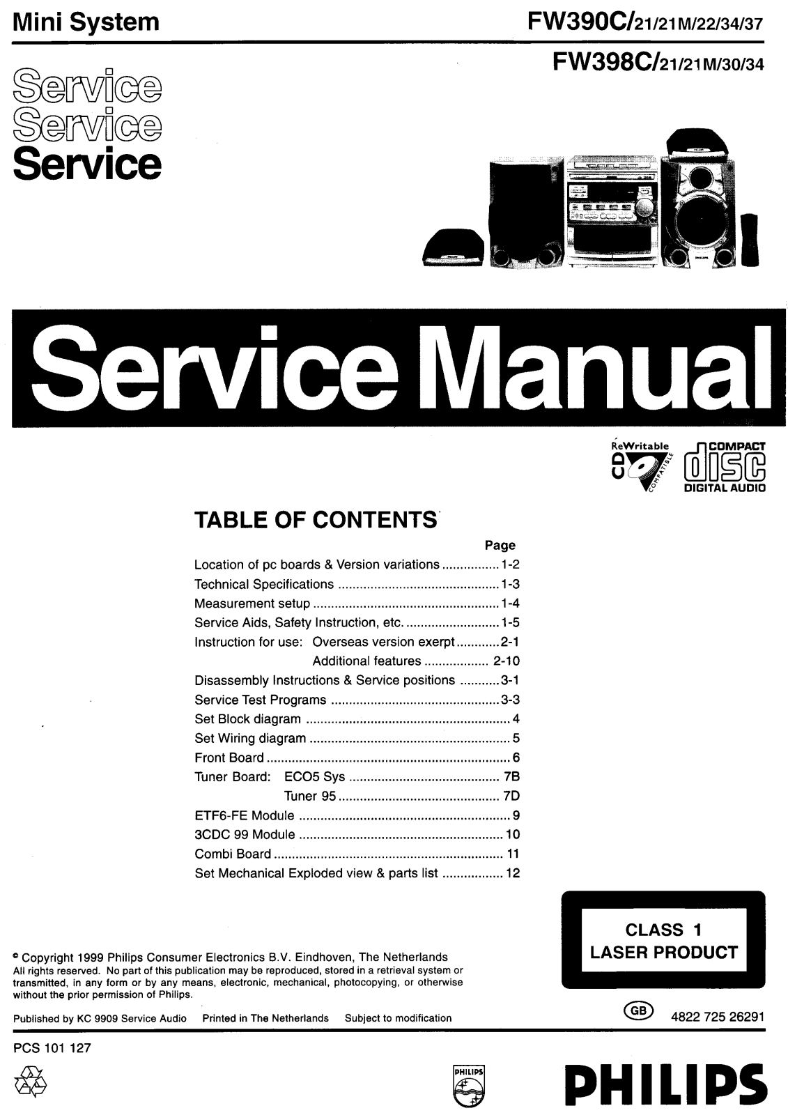 Philips FW-390-C, FW-398-C Service manual