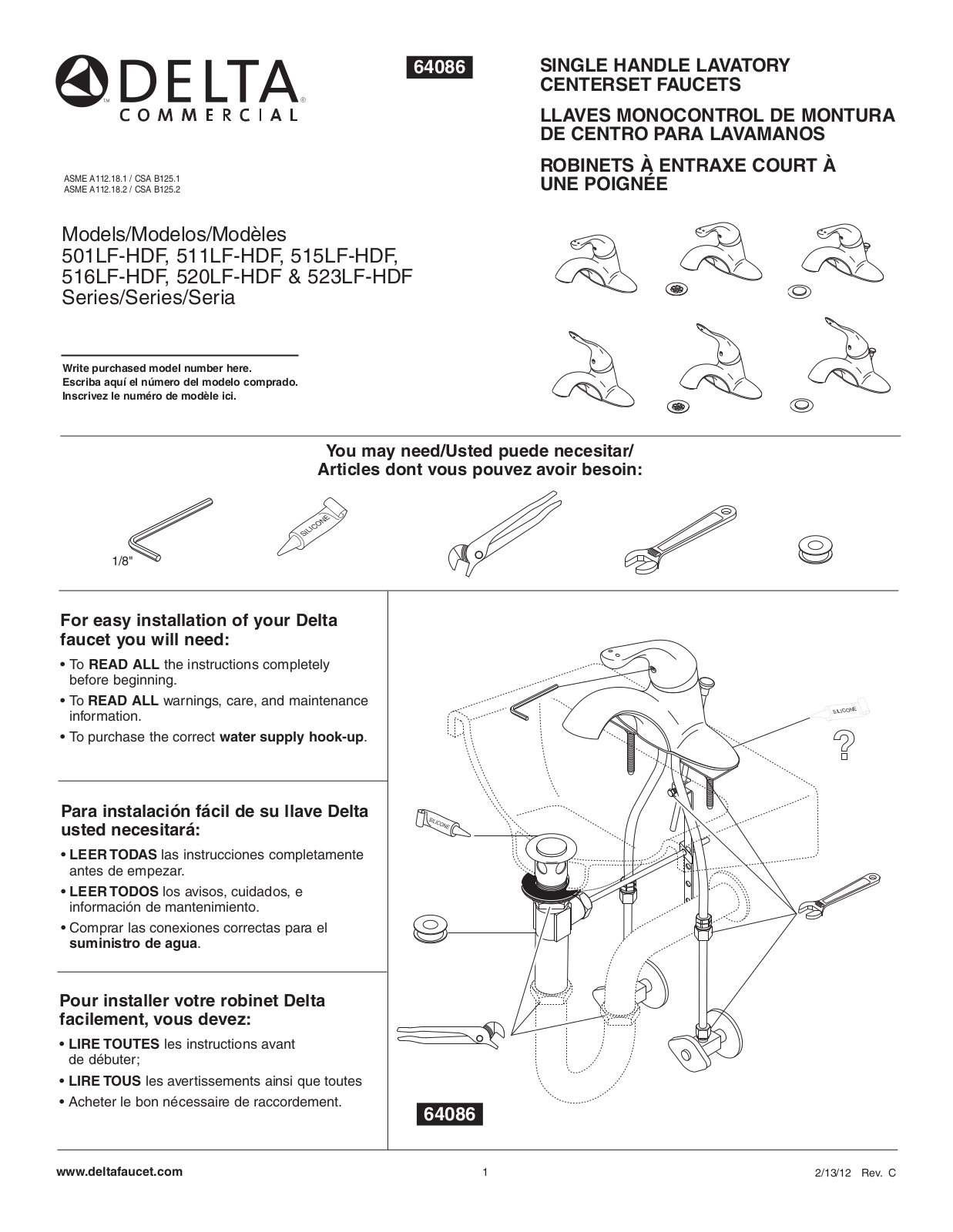 Delta 501LF-HDF, 511LF-HDF, 515LF-HDF, 516LF-HDF, 523LF-HDF Quick Start Manual