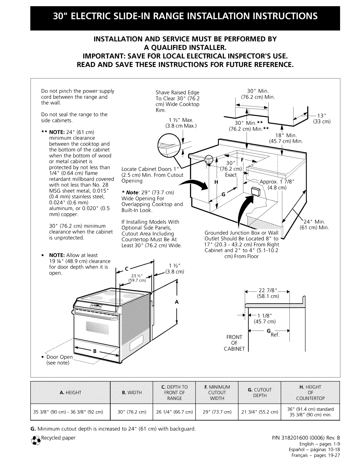 Frigidaire FES300ASD, FES367ABF, FES367AQF, FES367ASF, FES367BCC Installation Guide - ManualMachine.com