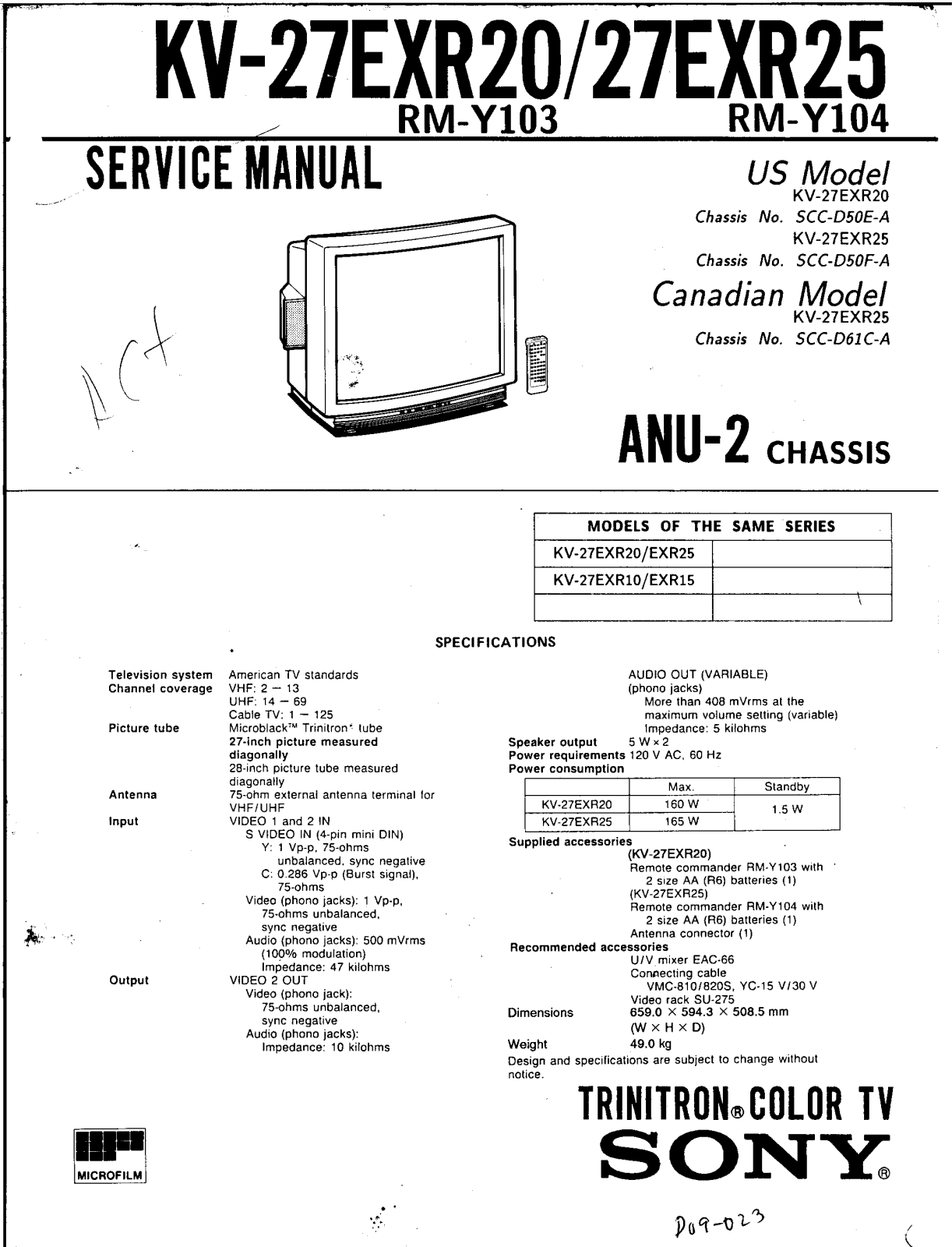 SONY KV-27EXR20, KV 27EXR25 Service Manual