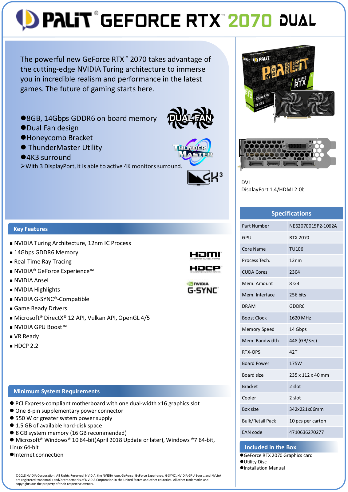 Palit RTX 2070 Dual V1 User Manual