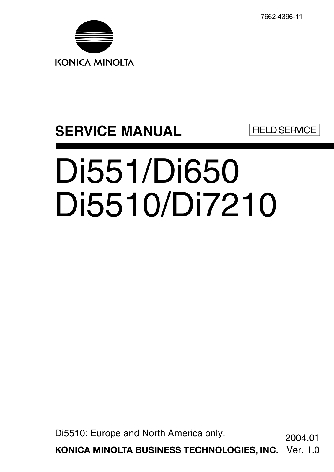 Konica Minolta DI5510, COVER INSERTER B DI5510/DI7210, C-404 DI5510/DI7210, FN-115 DI5510/DI7210, FN-10 Manual