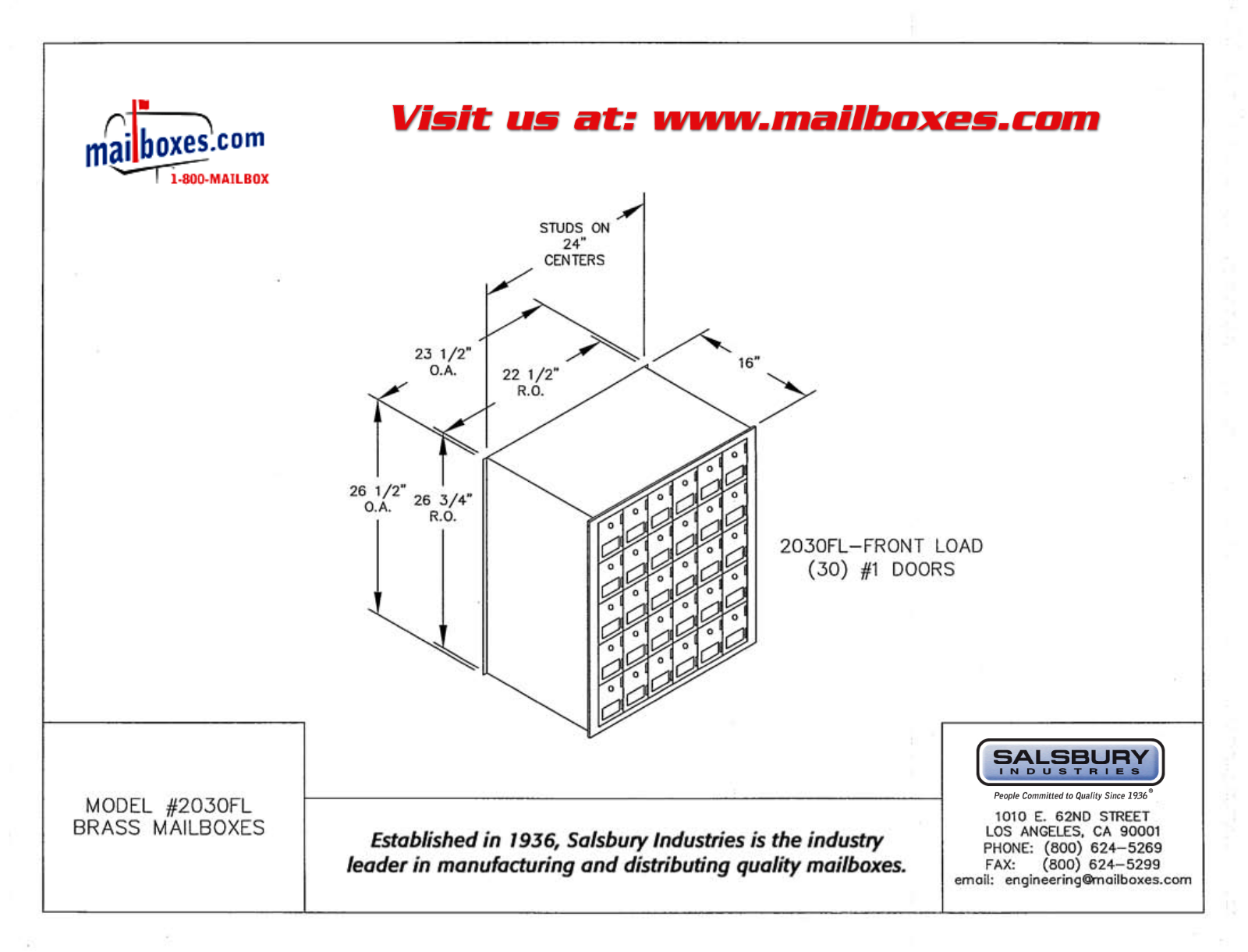 Salsbury Industries 2030FL User Manual