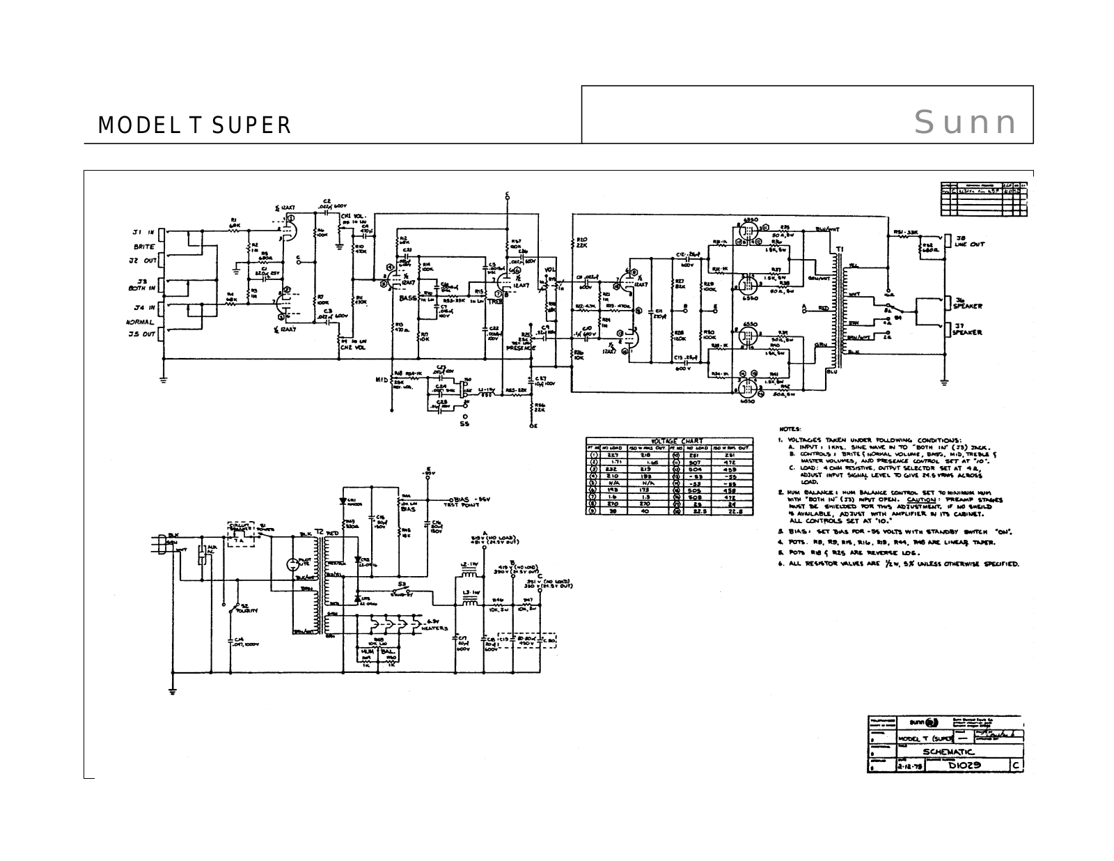 Sunn t SUPER schematic