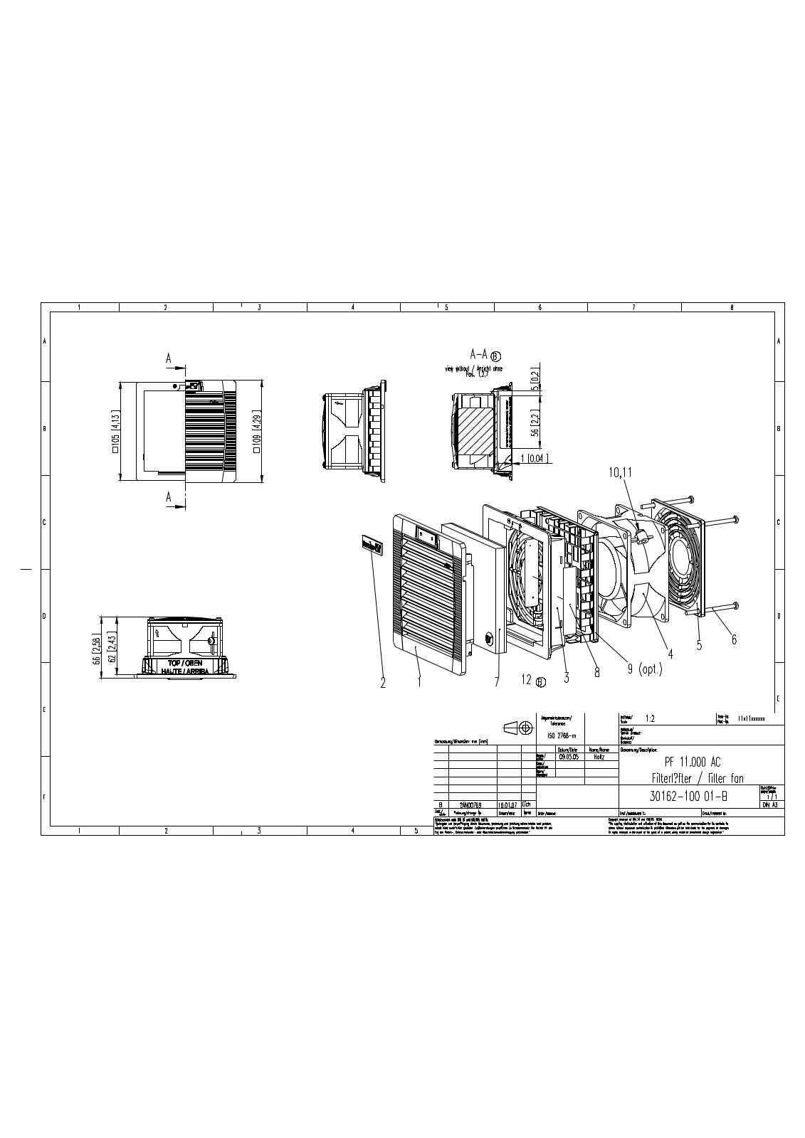 Hammond Manufacturing PF11000T12LG technical drawings