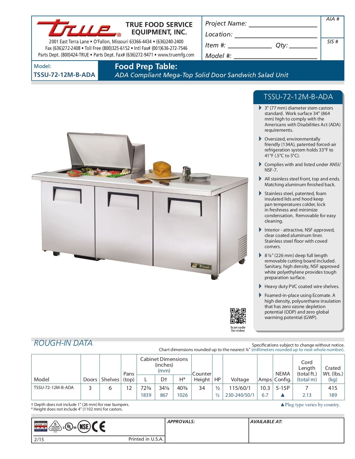 True TSSU-72-12M-B-ADA User Manual