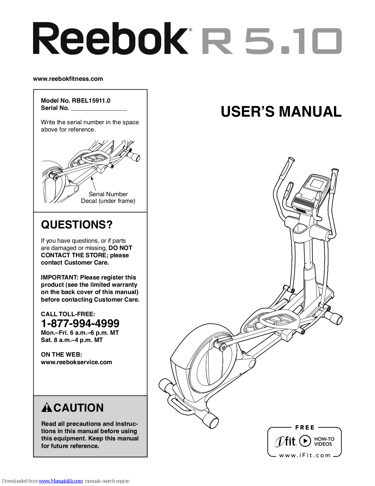 Reebok R 5.10 Elliptical, R 5.10, RBEL15911.0 User Manual