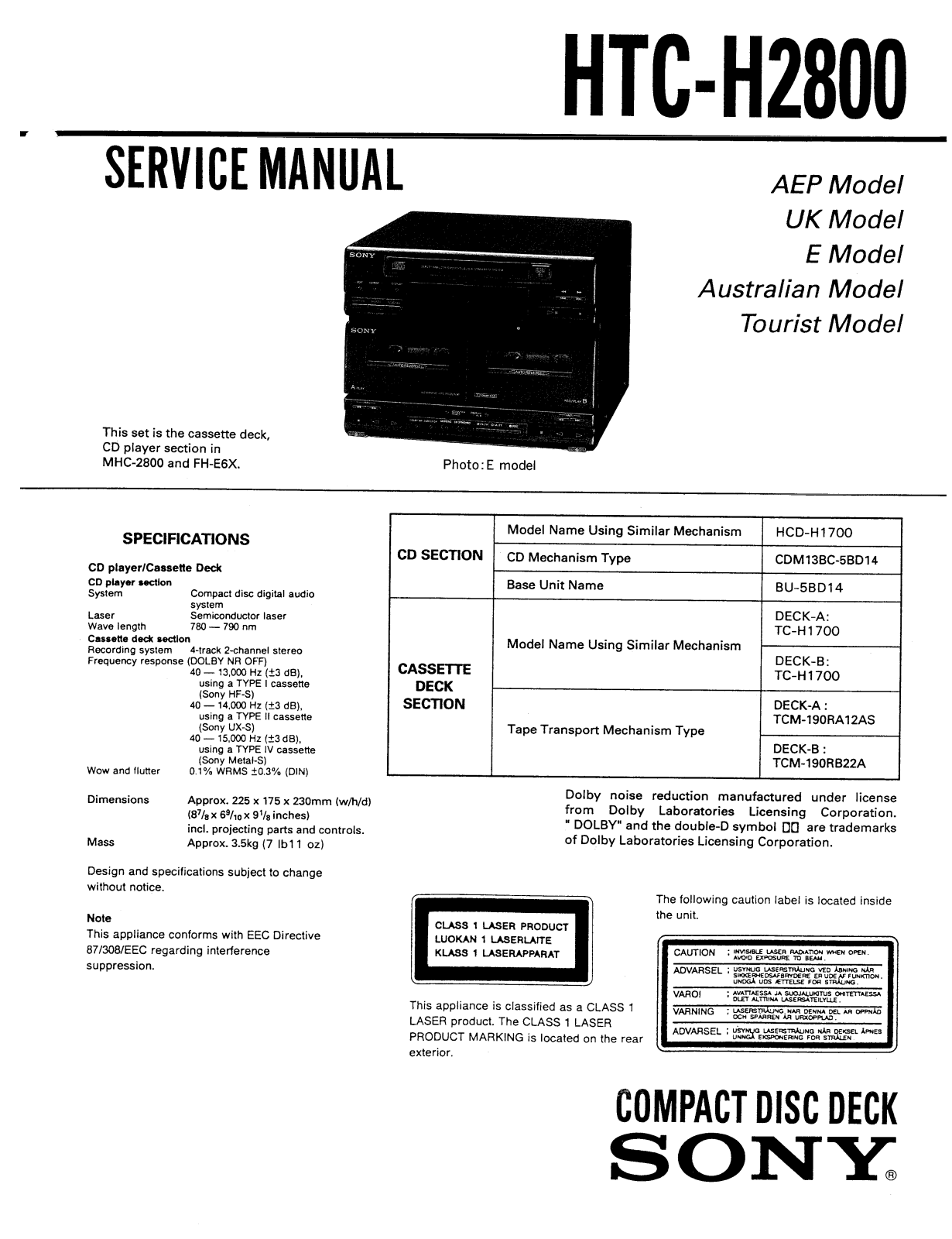 Sony HTCH-2800 Service manual