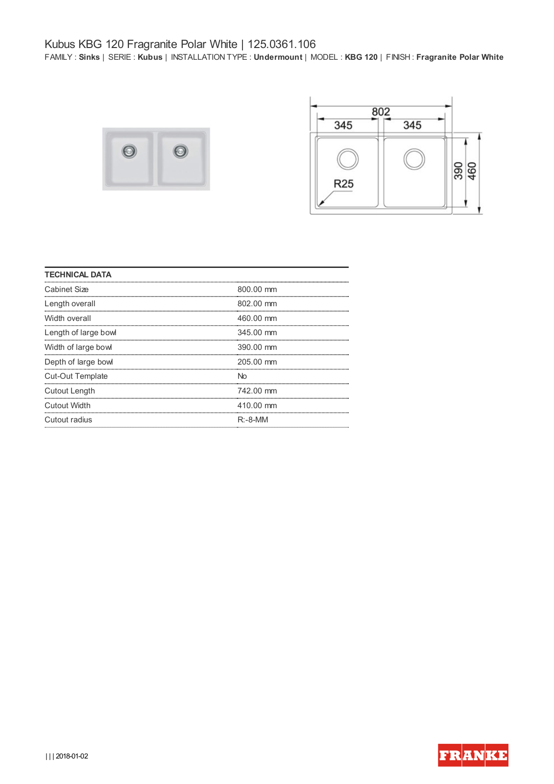 Franke KBG120PW Datasheet